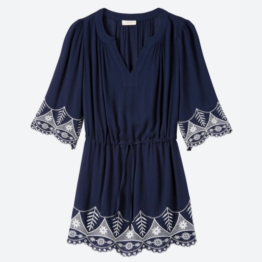 Crescent Rita Embroidered Tunic in Navy, Size Small, EUC